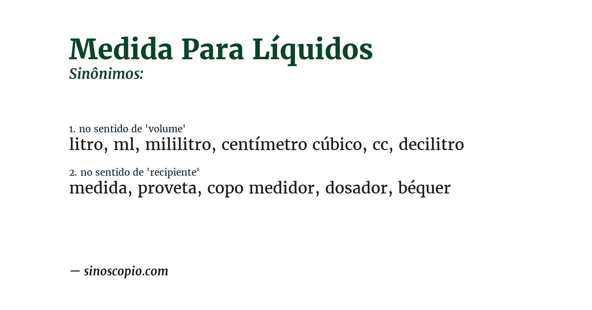 Sinônimo de medida para líquidos