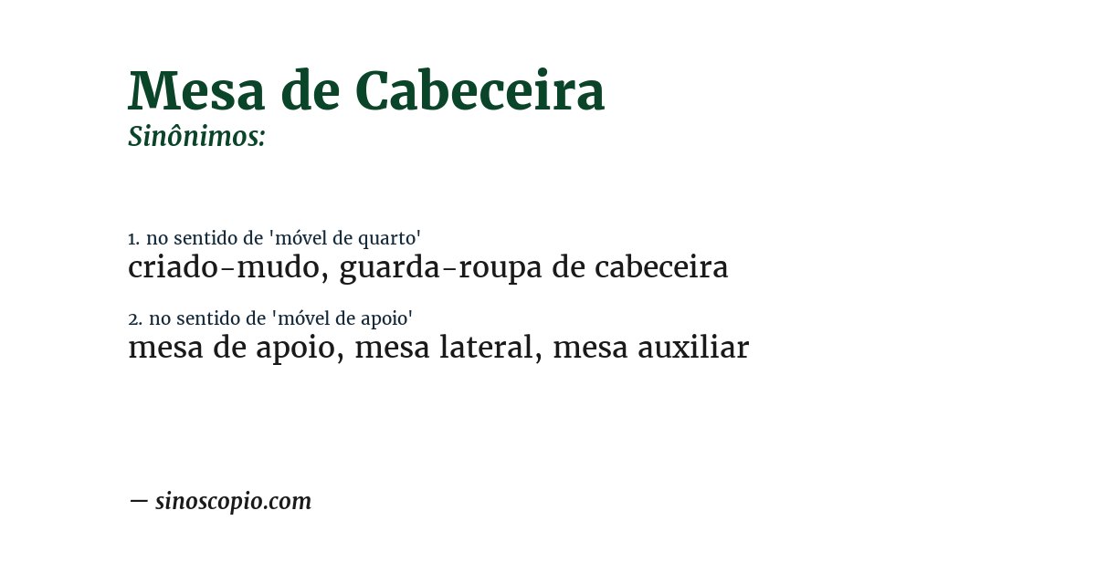 Sinônimo de mesa de cabeceira
