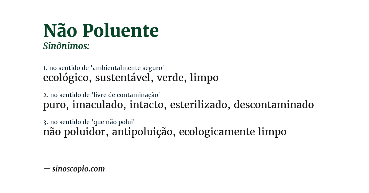 Sinônimo de não poluente