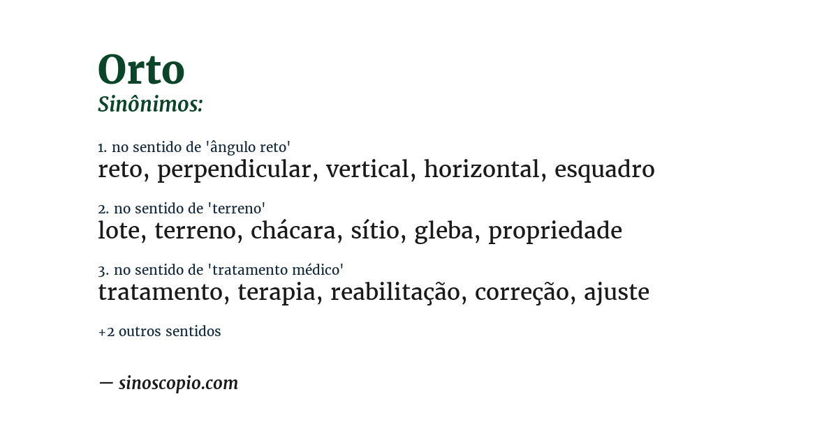 Sinônimo de orto