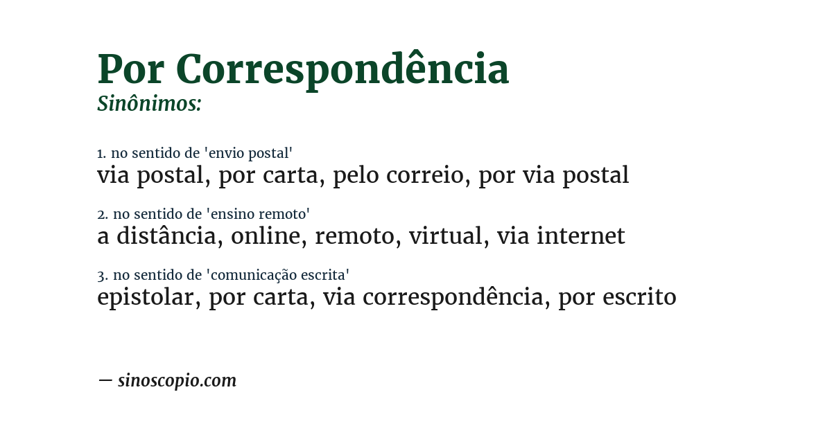 Sinônimo de por correspondência
