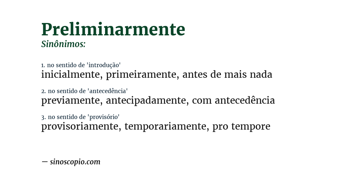Sinônimo de preliminarmente