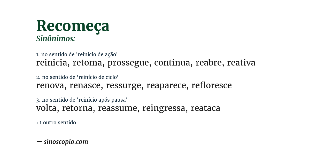 Sinônimo de recomeça