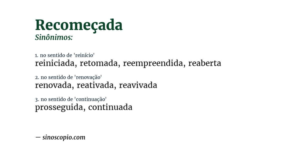 Sinônimo de recomeçada
