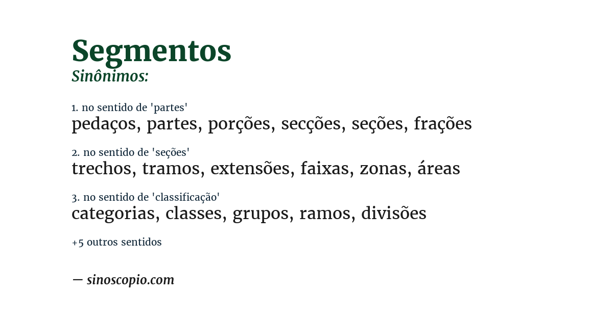 Sinônimo de segmentos