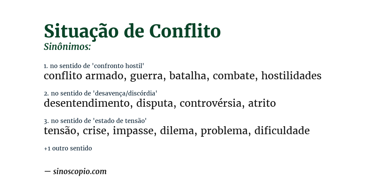 Sinônimo de situação de conflito