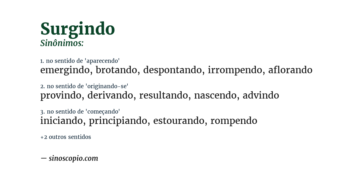 Sinônimo de surgindo