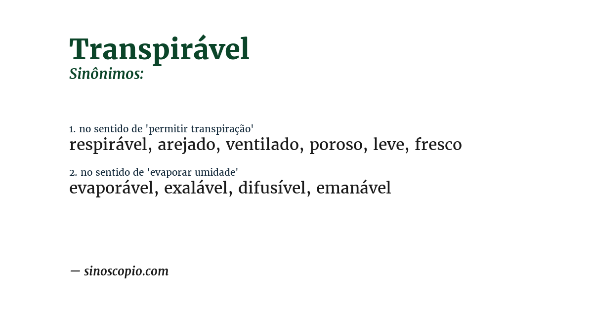 Sinônimo de transpirável