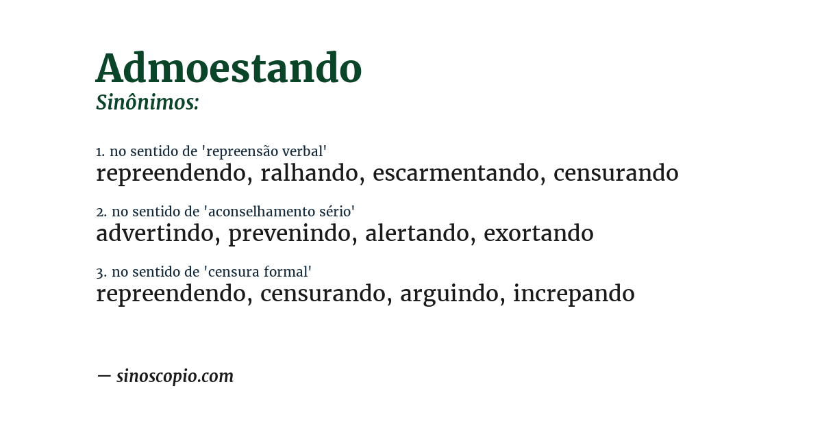 Sinônimo de admoestando