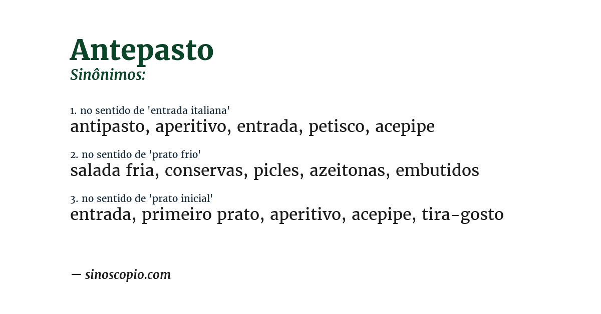 Sinônimo de antepasto