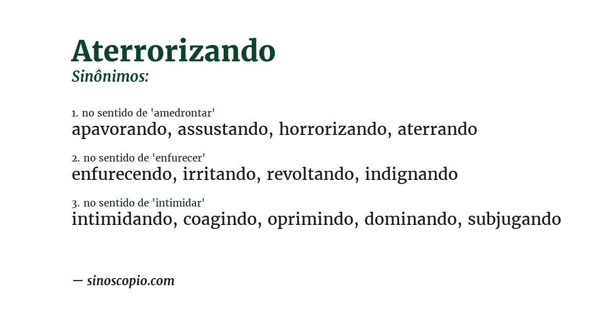 Sinônimo de aterrorizando