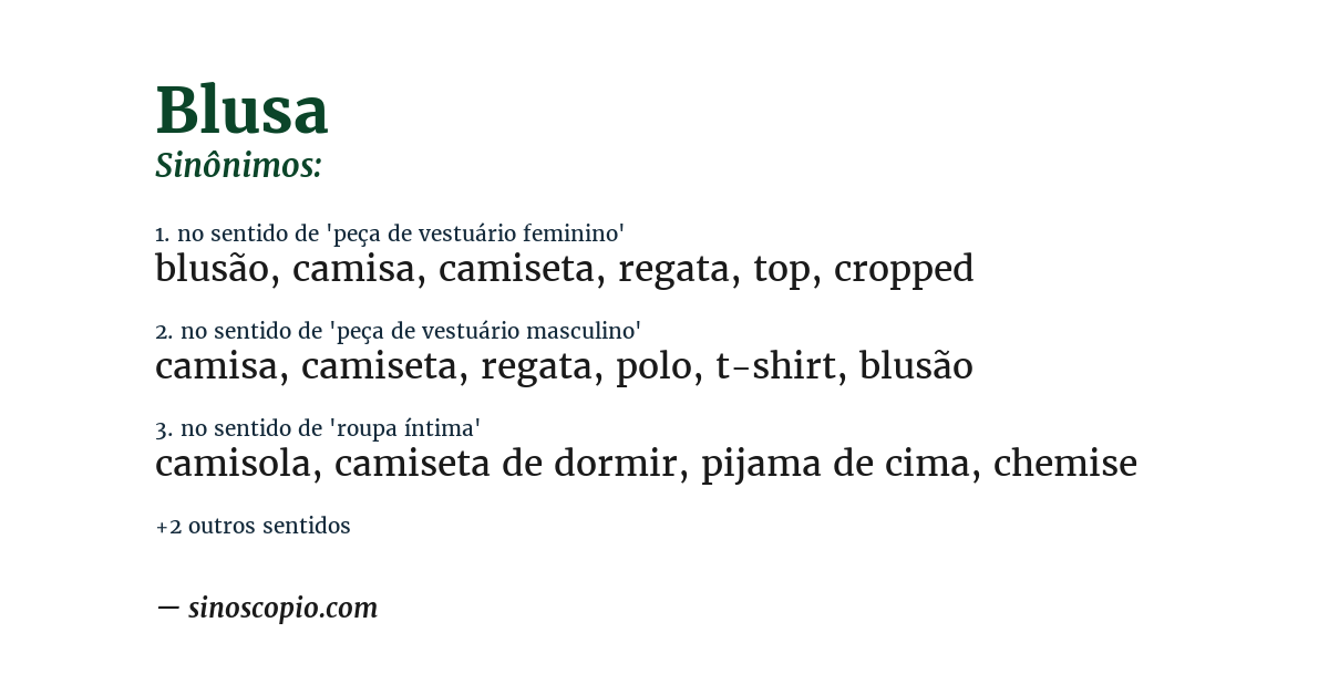 Sinônimo de blusa