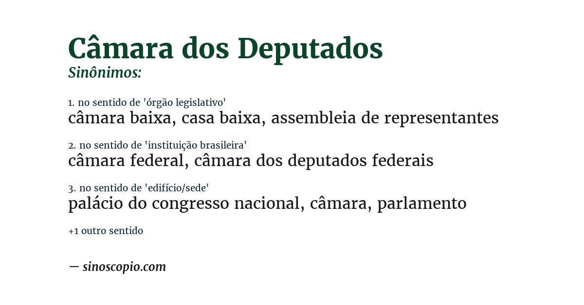 Sinônimo de câmara dos deputados