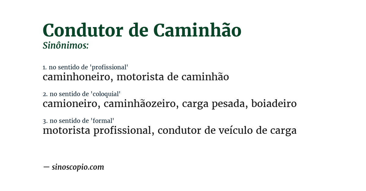 Sinônimo de condutor de caminhão