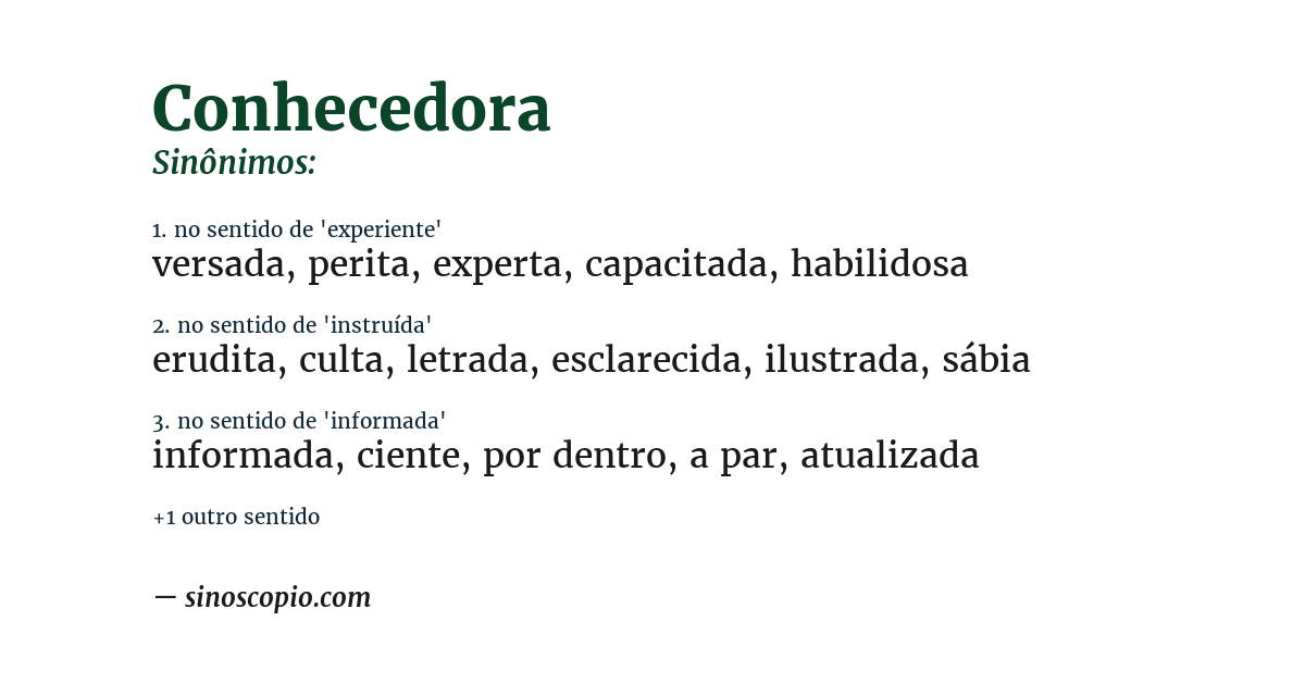 Sinônimo de conhecedora