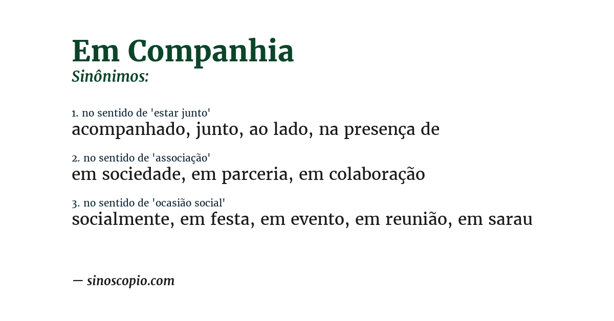 Sinônimo de em companhia