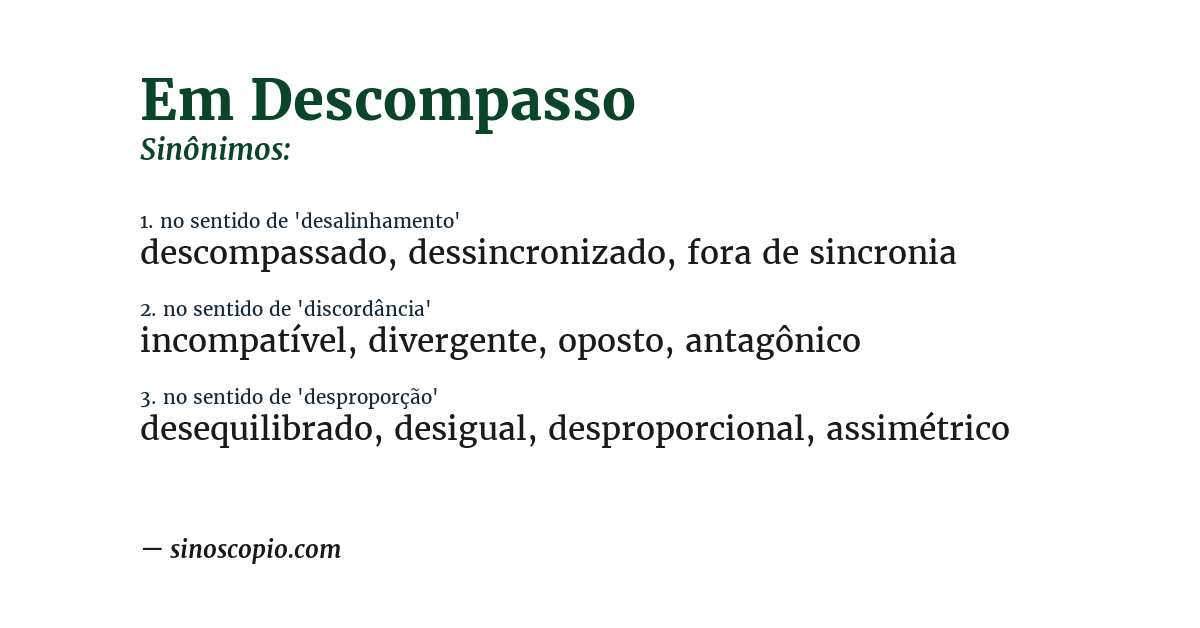Sinônimo de em descompasso