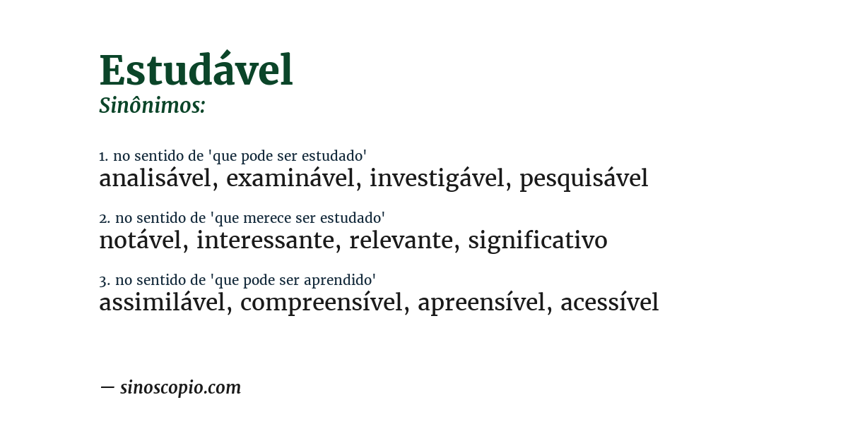 Sinônimo de estudável