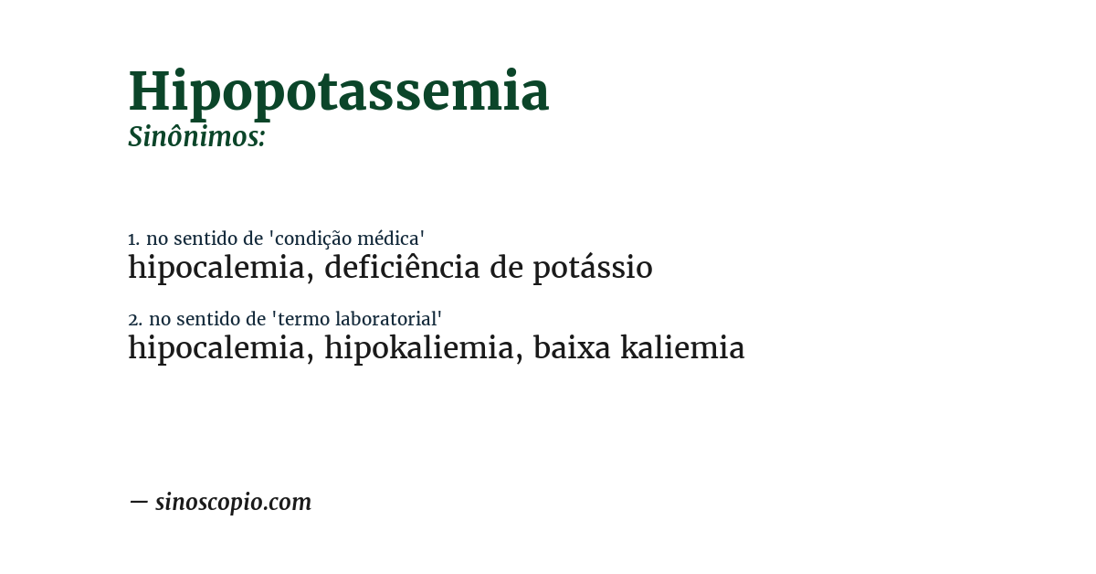 Sinônimo de hipopotassemia