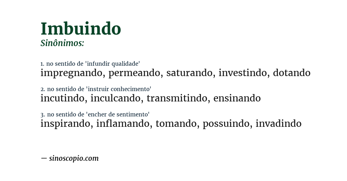 Sinônimo de imbuindo