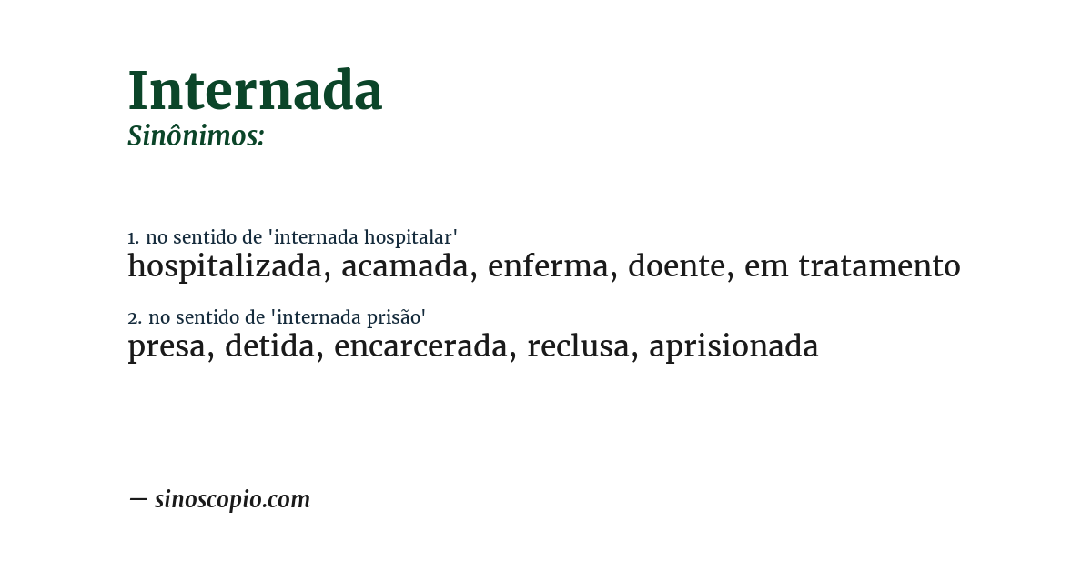 Sinônimo de internada