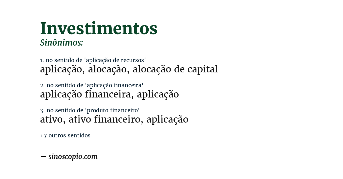 Sinônimo de investimentos