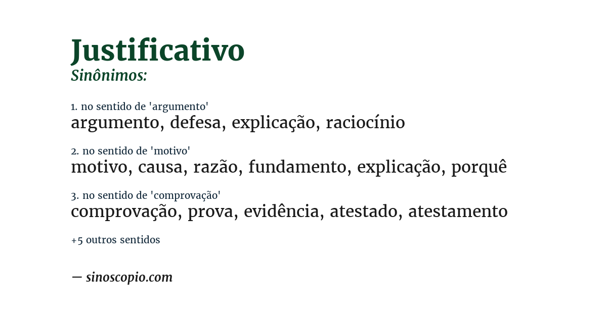 Sinônimo de justificativo