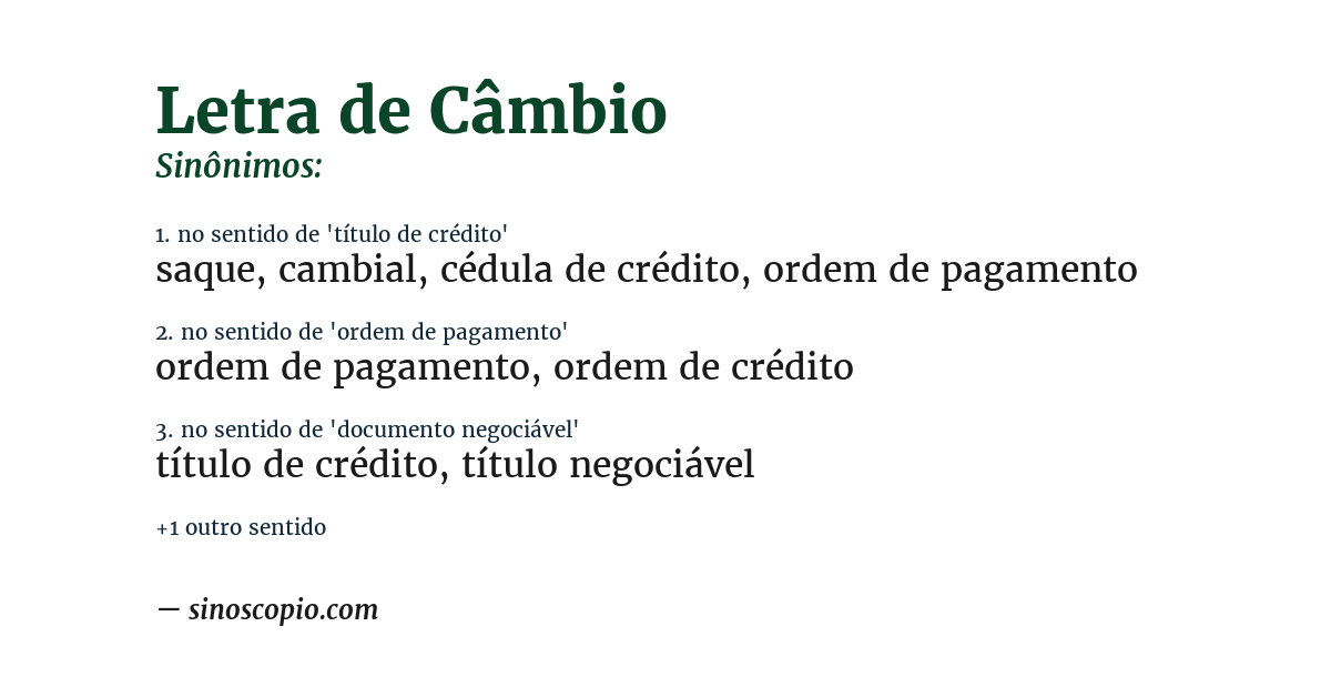 Sinônimo de letra de câmbio