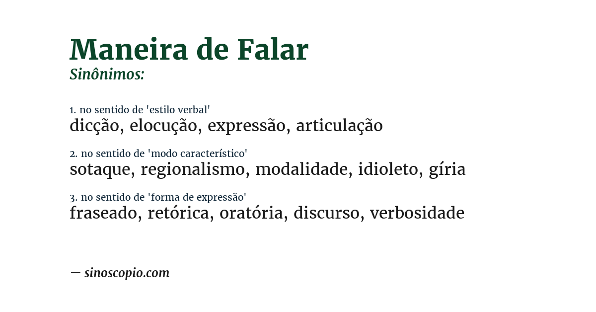 Sinônimo de maneira de falar