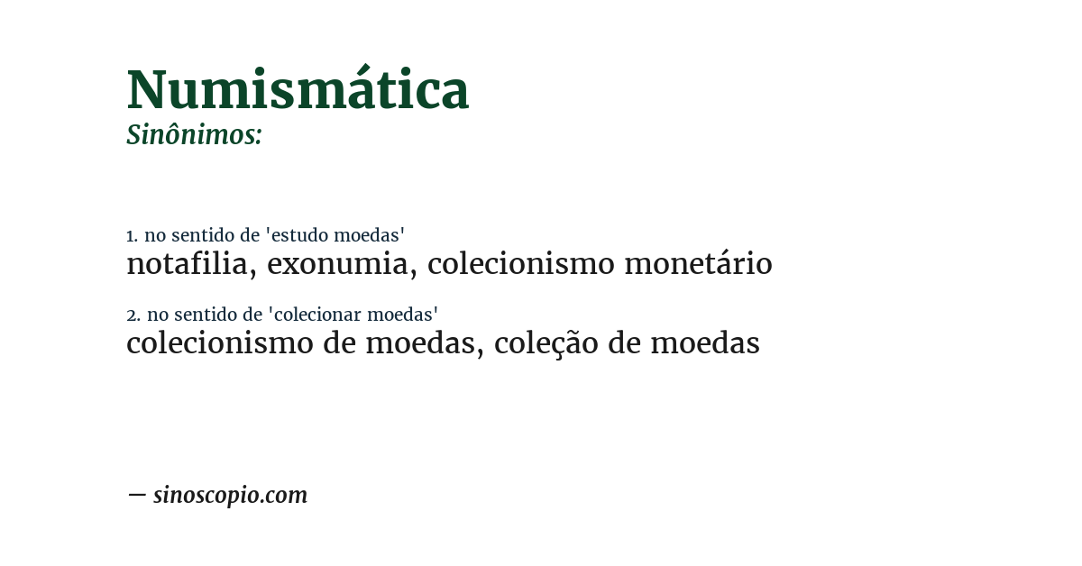 Sinônimo de numismática