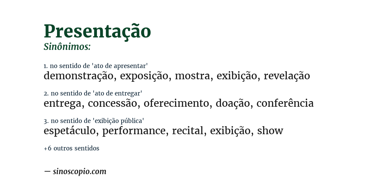 Sinônimo de presentação