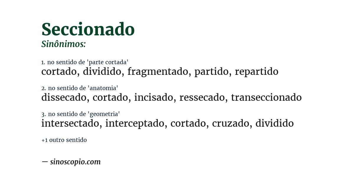 Sinônimo de seccionado