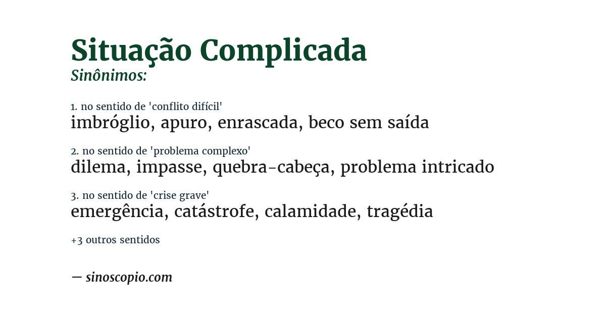 Sinônimo de situação complicada
