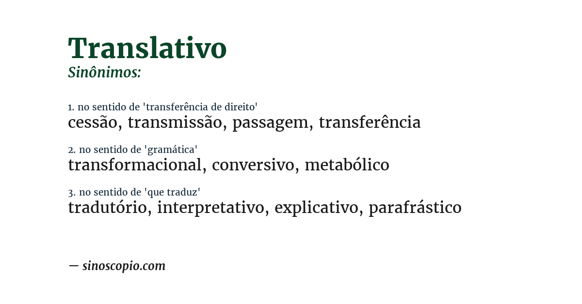 Sinônimo de translativo