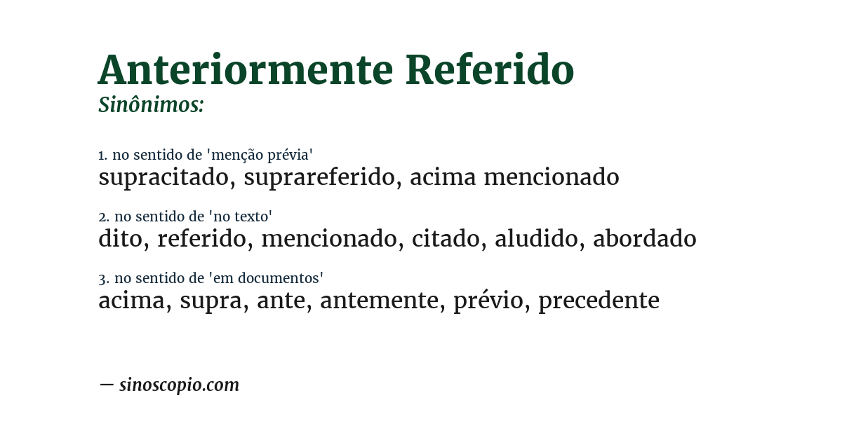 Sinônimo de anteriormente referido