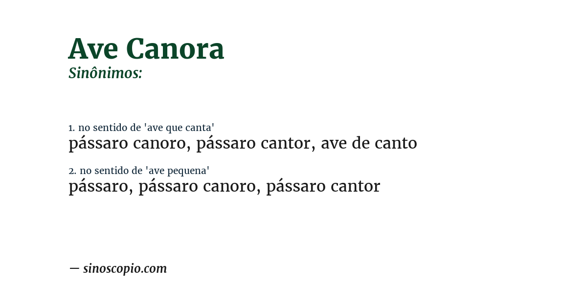 Sinônimo de ave canora