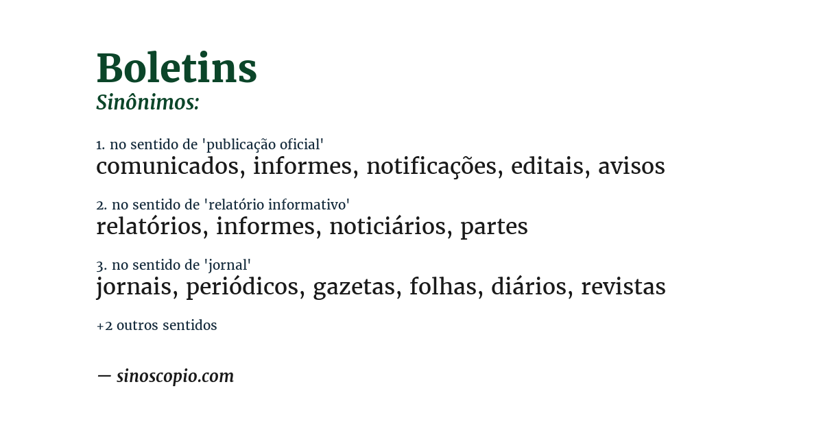 Sinônimo de boletins
