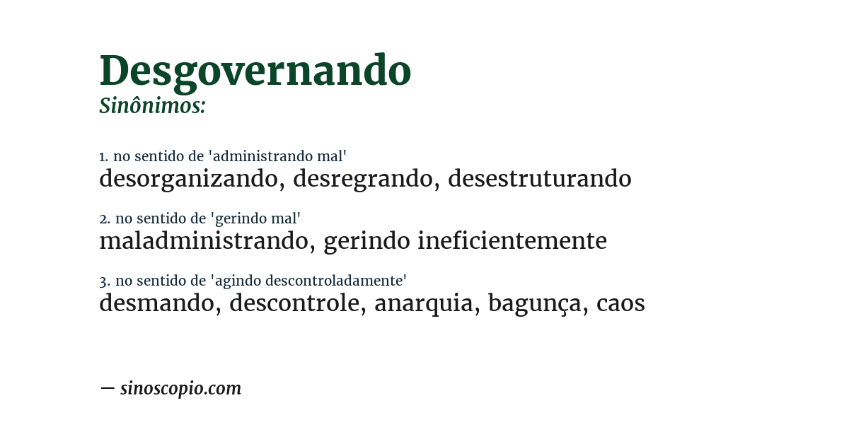 Sinônimo de desgovernando