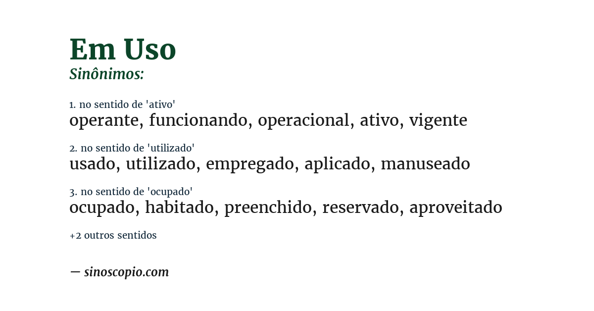Sinônimo de em uso
