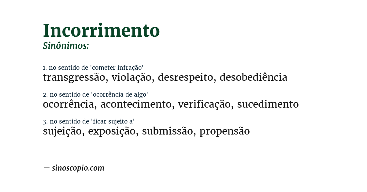 Sinônimo de incorrimento