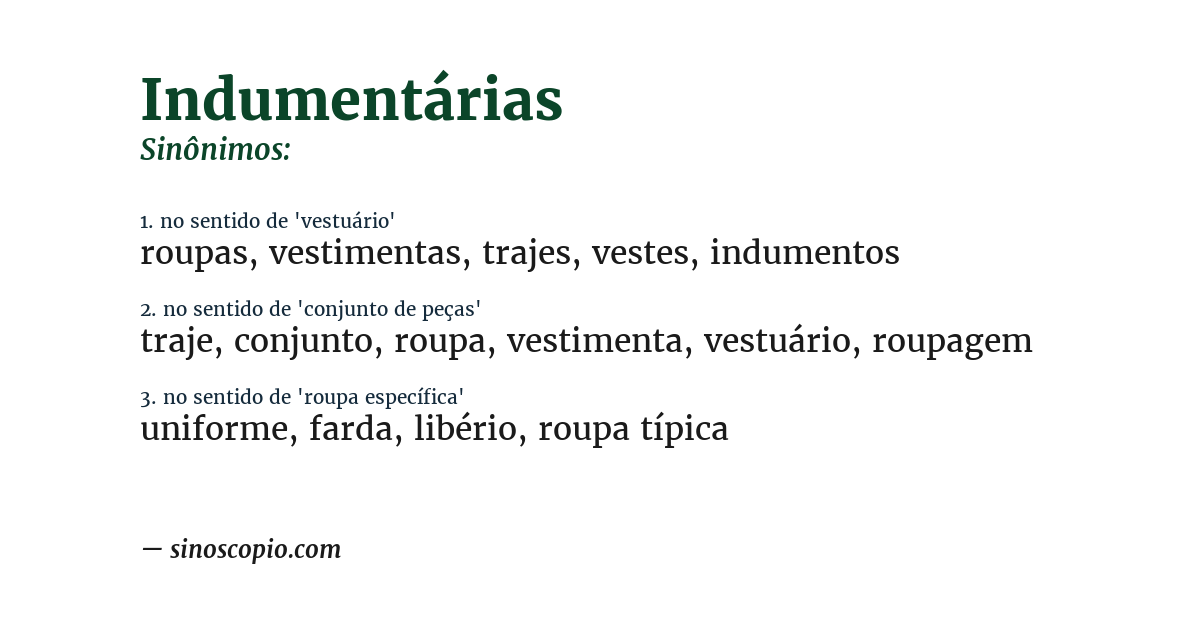 Sinônimo de indumentárias