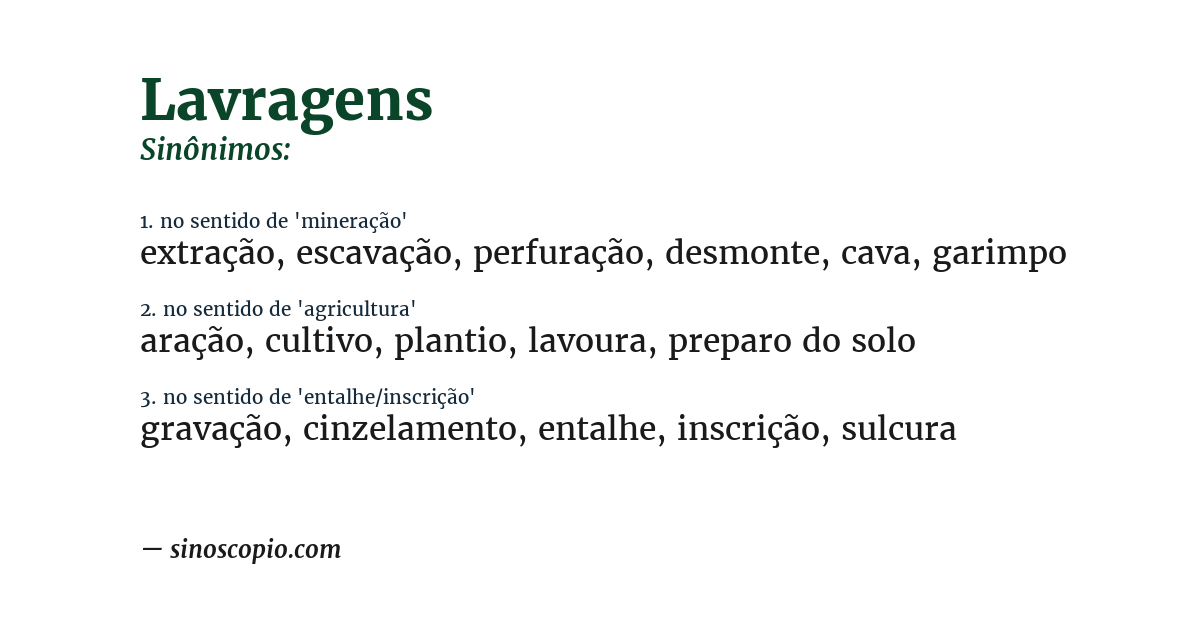 Sinônimo de lavragens