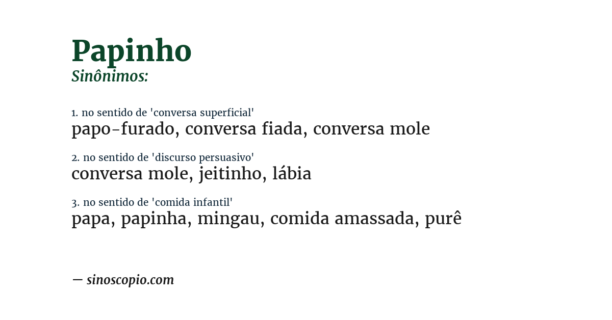 Sinônimo de papinho