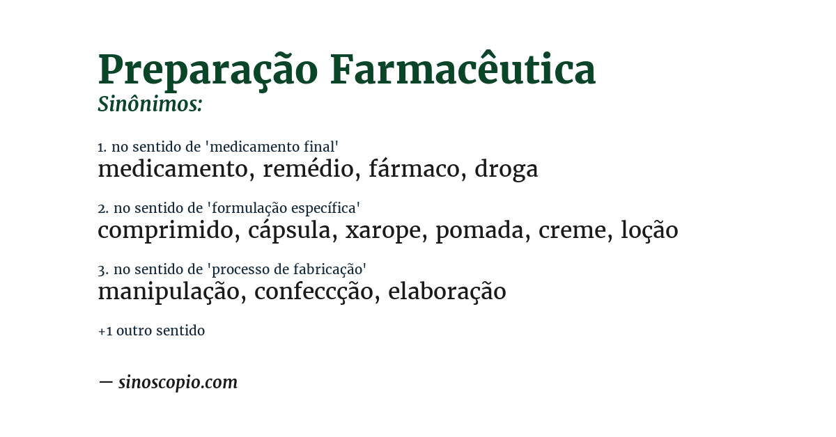 Sinônimo de preparação farmacêutica