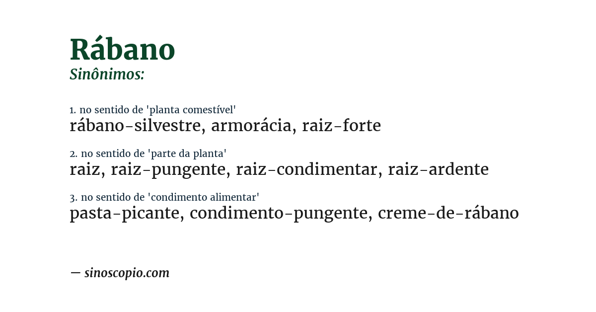Sinônimo de rábano