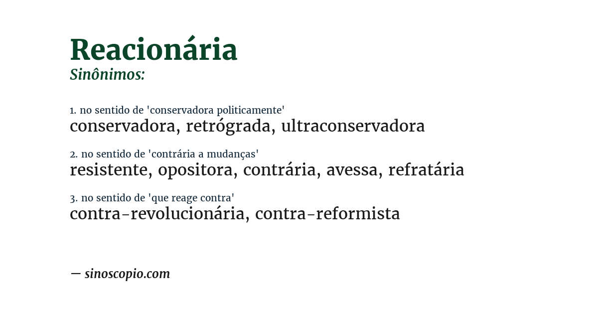 Sinônimo de reacionária