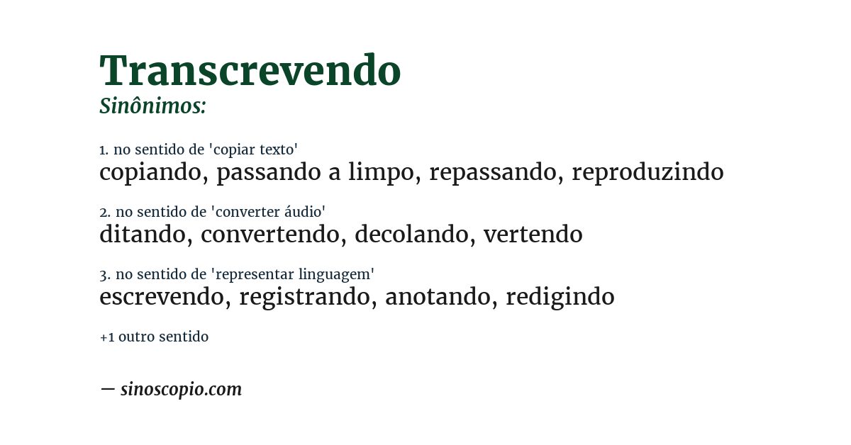 Sinônimo de transcrevendo