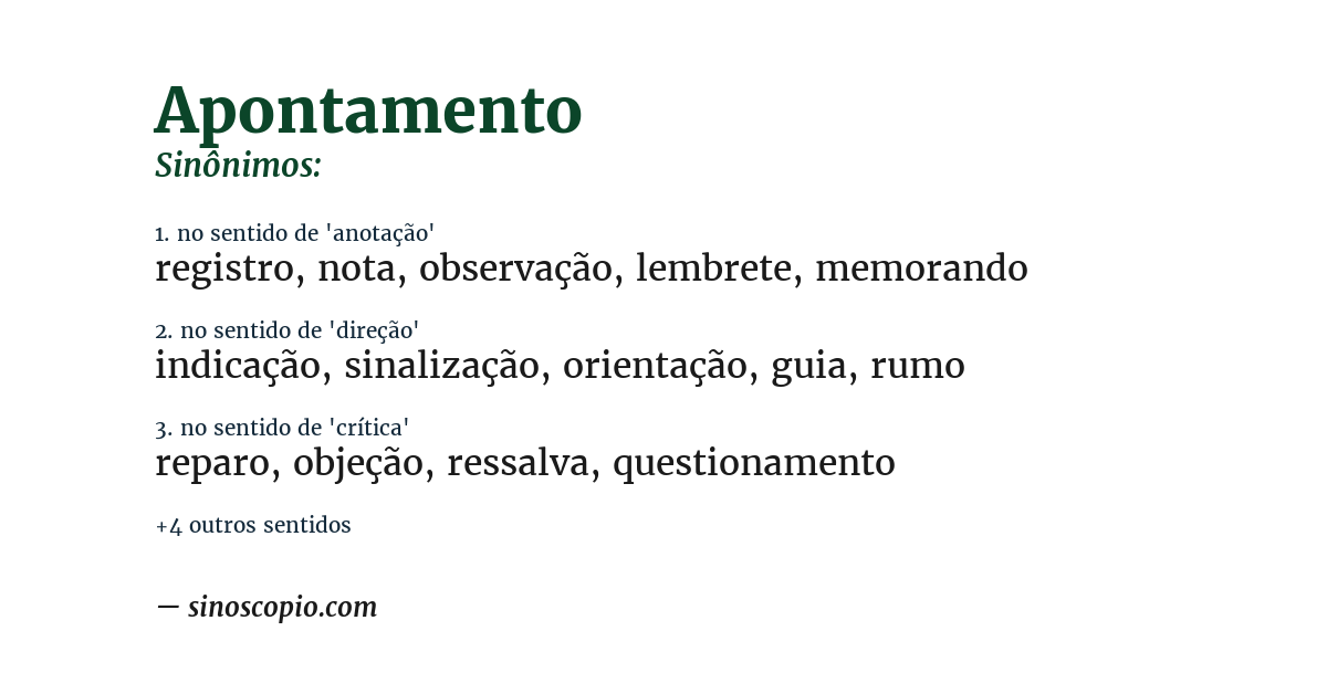 Sinônimo de apontamento