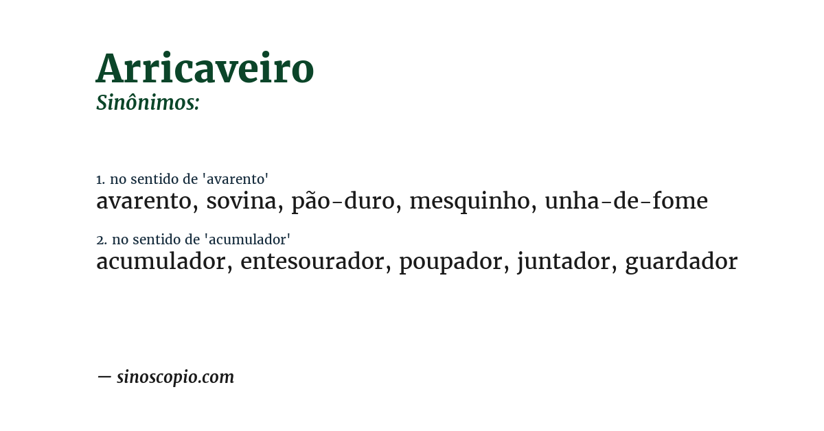 Sinônimo de arricaveiro