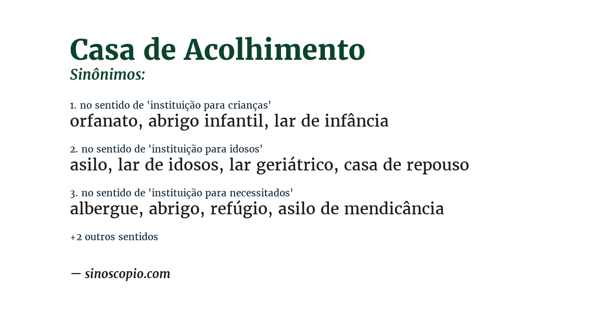 Sinônimo de casa de acolhimento